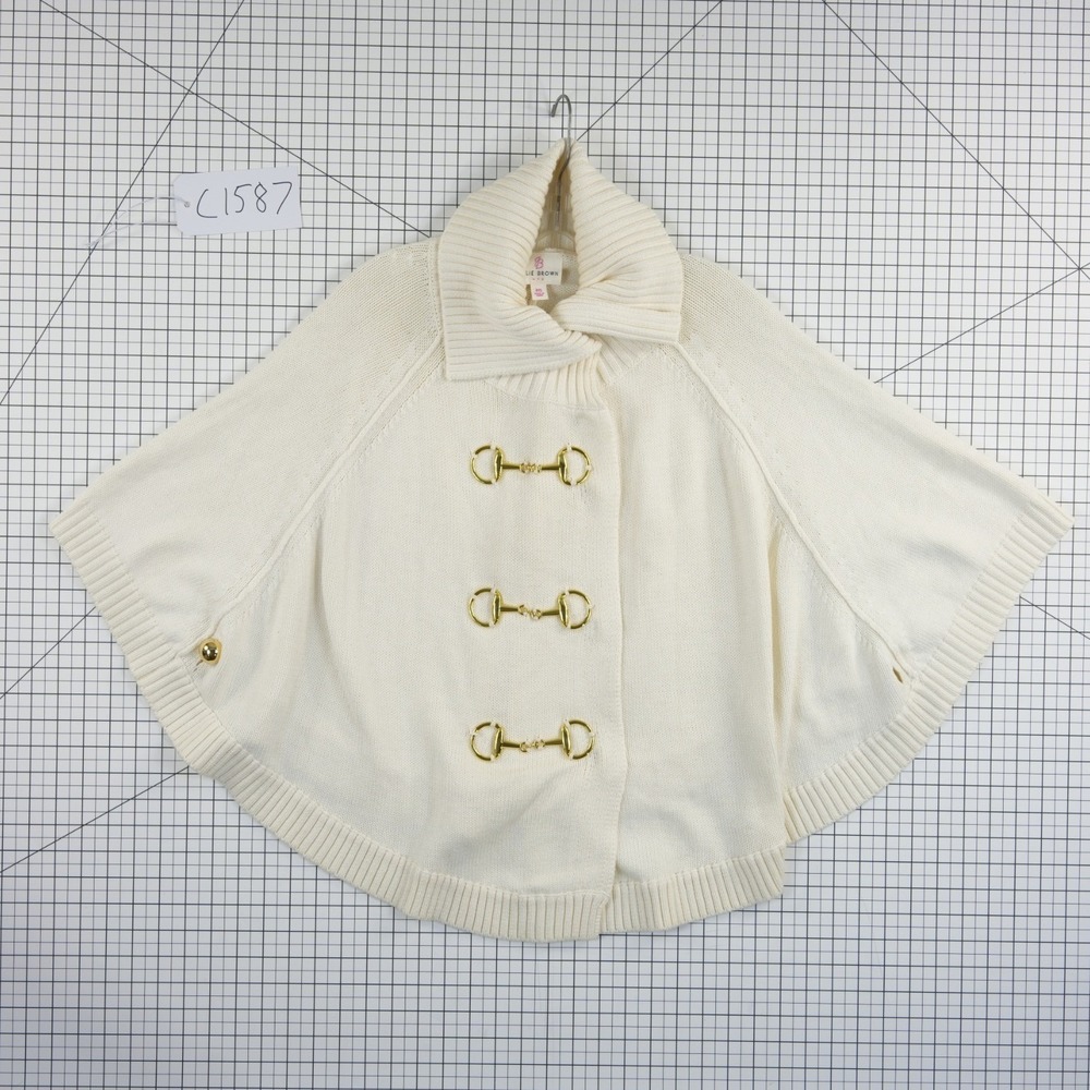 Julie Brown NYC Poncho Women's Size S Cream Horsebit Sweater Cape Equestrian - Picture 8 of 8